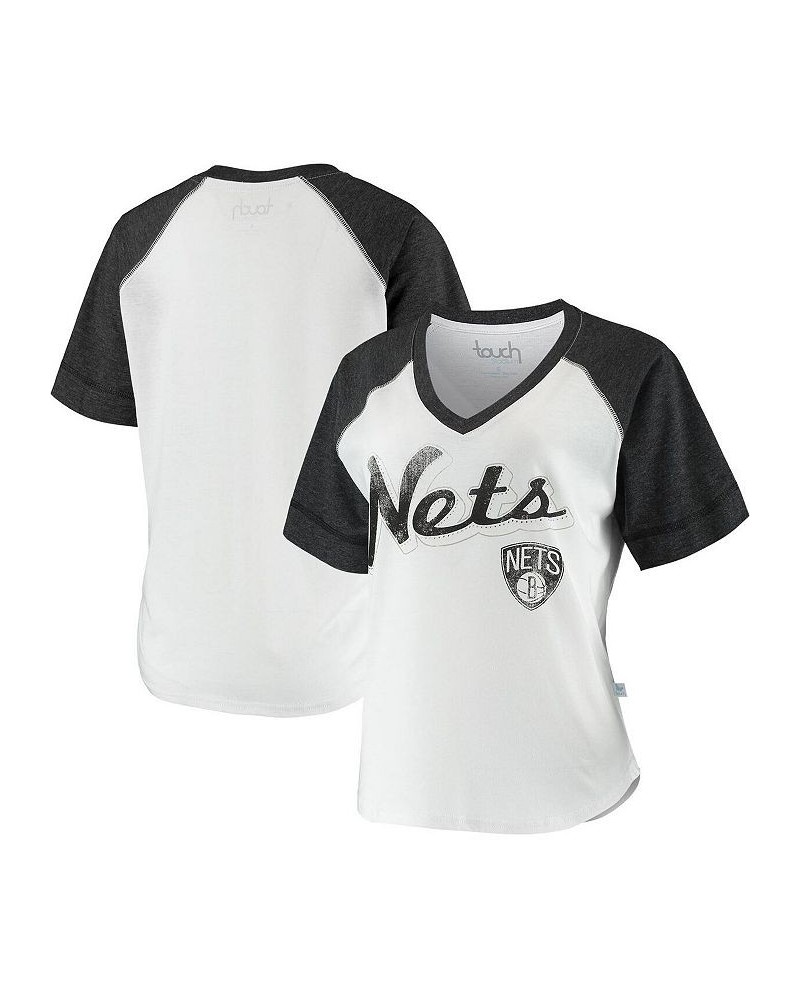 Women's White and Black Brooklyn Nets Around the Horn Rhinestone Raglan Tri-Blend V-Neck T-shirt White, Black $26.99 Tops