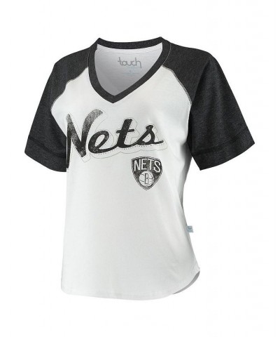 Women's White and Black Brooklyn Nets Around the Horn Rhinestone Raglan Tri-Blend V-Neck T-shirt White, Black $26.99 Tops