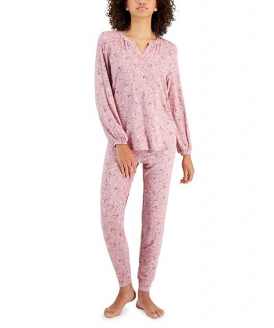 Women's Modern Essentials Long Sleeve Pajama Set Pink Floral $17.58 Sleepwear