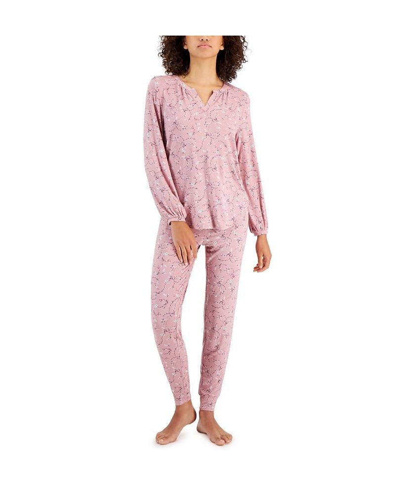 Women's Modern Essentials Long Sleeve Pajama Set Pink Floral $17.58 Sleepwear