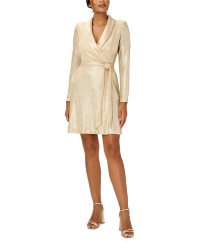 Plus Size Metallic-Knit Tuxedo Dress Gold $37.62 Dresses