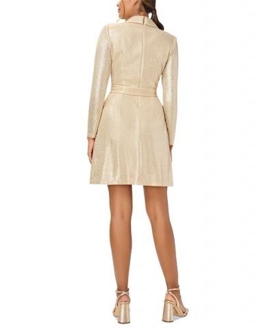 Plus Size Metallic-Knit Tuxedo Dress Gold $37.62 Dresses