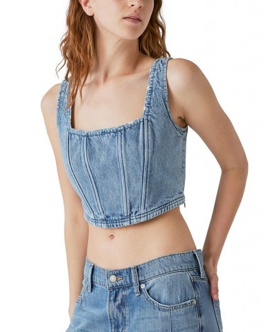 Laura Ashley x Women's Cropped Cotton Denim Corset Top Pick Me Up $45.65 Tops