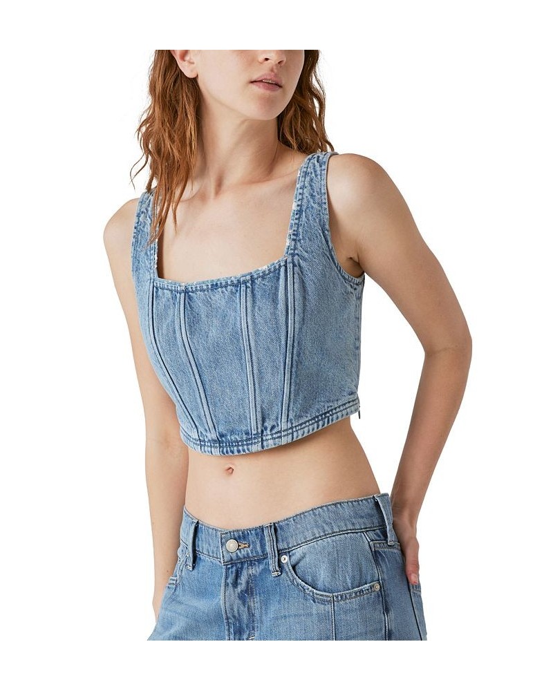 Laura Ashley x Women's Cropped Cotton Denim Corset Top Pick Me Up $45.65 Tops