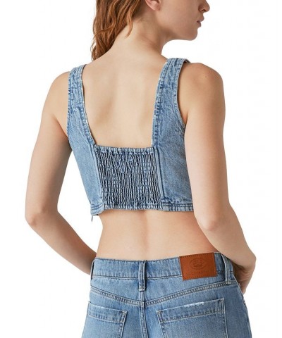 Laura Ashley x Women's Cropped Cotton Denim Corset Top Pick Me Up $45.65 Tops