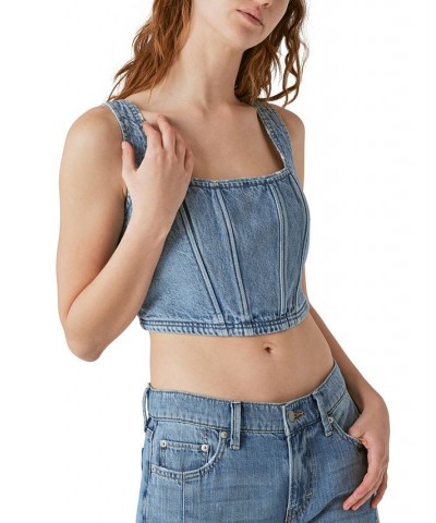 Laura Ashley x Women's Cropped Cotton Denim Corset Top Pick Me Up $45.65 Tops