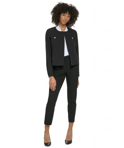 Women's Collarless Open-Front Blazer and Single-Pleat Mini Skirt Black $32.39 Skirts