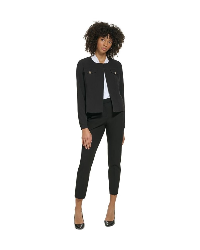 Women's Collarless Open-Front Blazer and Single-Pleat Mini Skirt Black $32.39 Skirts