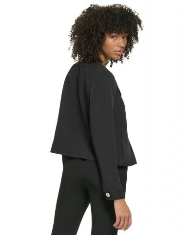 Women's Collarless Open-Front Blazer and Single-Pleat Mini Skirt Black $32.39 Skirts