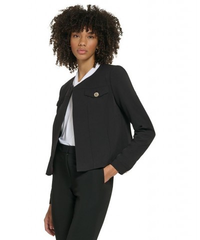 Women's Collarless Open-Front Blazer and Single-Pleat Mini Skirt Black $32.39 Skirts