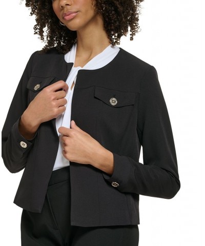 Women's Collarless Open-Front Blazer and Single-Pleat Mini Skirt Black $32.39 Skirts