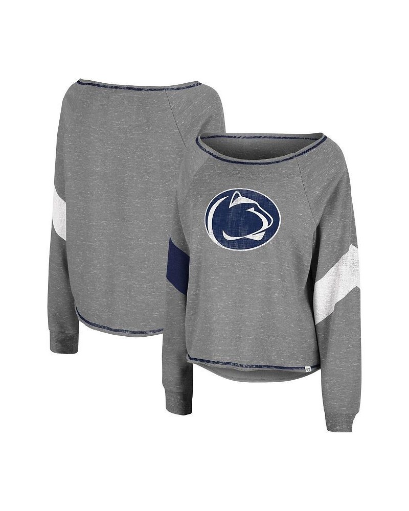 Women's Heathered Gray Penn State Nittany Lions Amped Chevron Stripe Raglan Boat Neck Pullover Sweatshirt Gray $31.85 Sweatsh...