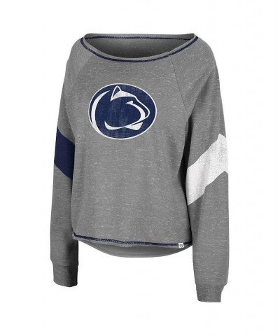 Women's Heathered Gray Penn State Nittany Lions Amped Chevron Stripe Raglan Boat Neck Pullover Sweatshirt Gray $31.85 Sweatsh...