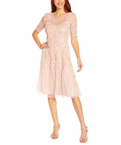 Women's Floral-Appliqué Beaded Cocktail Dress Shell $124.27 Dresses