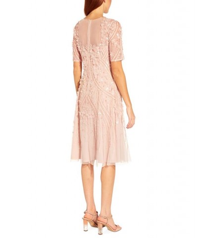 Women's Floral-Appliqué Beaded Cocktail Dress Shell $124.27 Dresses