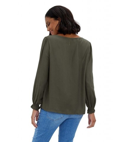 Women's Maternity Button Front Sweetheart Top Olive $44.88 Tops