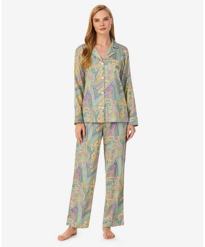 Women's Long Sleeve Notch Collar Long Pant Pajama Set 2 Pieces Multi Paisley $29.66 Sleepwear