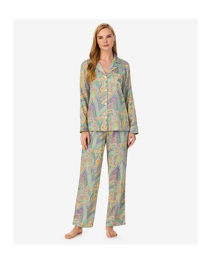 Women's Long Sleeve Notch Collar Long Pant Pajama Set 2 Pieces Multi Paisley $29.66 Sleepwear