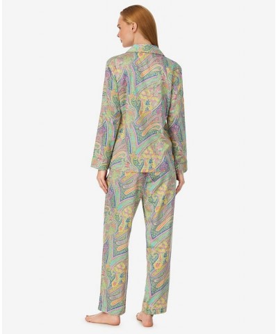 Women's Long Sleeve Notch Collar Long Pant Pajama Set 2 Pieces Multi Paisley $29.66 Sleepwear