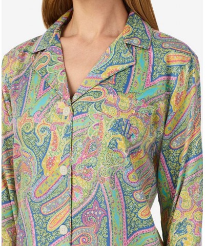 Women's Long Sleeve Notch Collar Long Pant Pajama Set 2 Pieces Multi Paisley $29.66 Sleepwear