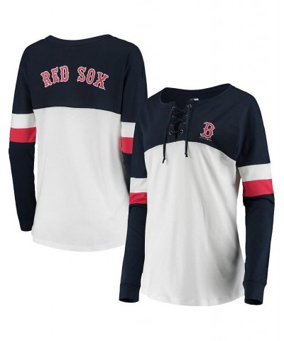 Women's White and Navy Boston Red Sox Lace-Up Long Sleeve T-shirt White, Navy $29.99 Tops