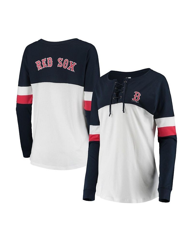 Women's White and Navy Boston Red Sox Lace-Up Long Sleeve T-shirt White, Navy $29.99 Tops