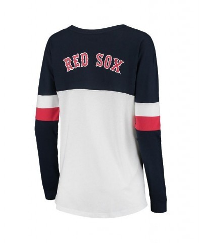 Women's White and Navy Boston Red Sox Lace-Up Long Sleeve T-shirt White, Navy $29.99 Tops