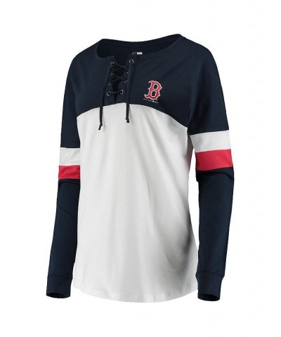 Women's White and Navy Boston Red Sox Lace-Up Long Sleeve T-shirt White, Navy $29.99 Tops