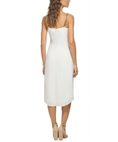 Women's Cowlneck Chain Strap Sheath Dress White $27.60 Dresses