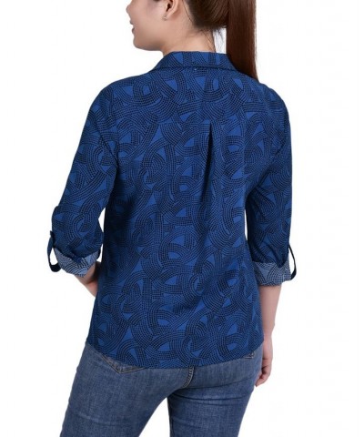 Women's 3/4 Roll Tab Shirt with Pockets Stweb and Blk Dot Scroll Circle $16.32 Tops