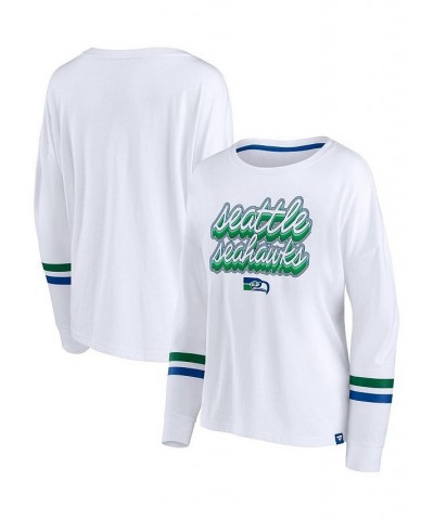 Women's Branded White Seattle Seahawks Retro Power Long Sleeve T-shirt White $19.36 Tops