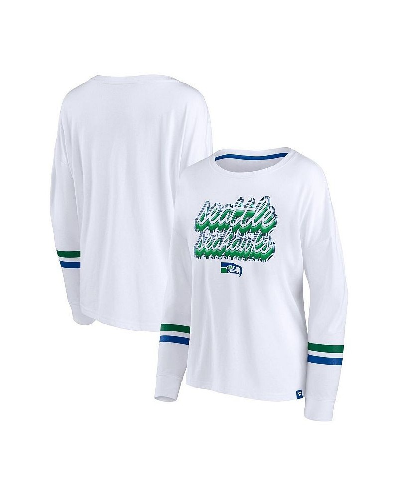 Women's Branded White Seattle Seahawks Retro Power Long Sleeve T-shirt White $19.36 Tops