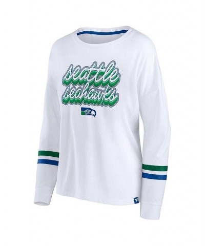 Women's Branded White Seattle Seahawks Retro Power Long Sleeve T-shirt White $19.36 Tops