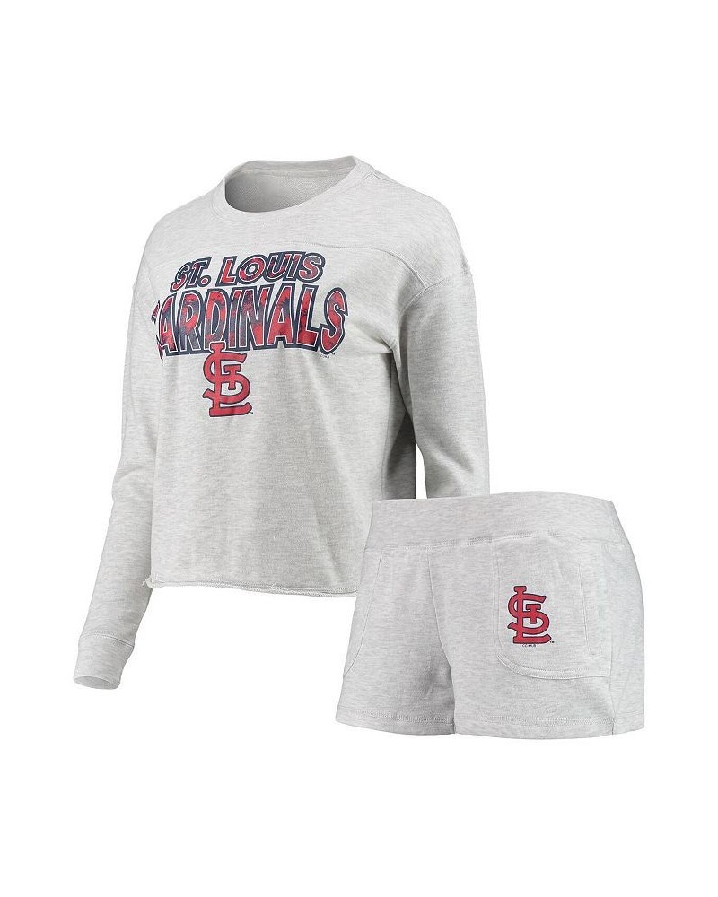 Women's Heathered Gray St. Louis Cardinals Crossfield Long Sleeve T-shirt and Shorts Sleep Set Heathered Gray $29.76 Pajama