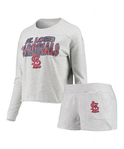 Women's Heathered Gray St. Louis Cardinals Crossfield Long Sleeve T-shirt and Shorts Sleep Set Heathered Gray $29.76 Pajama