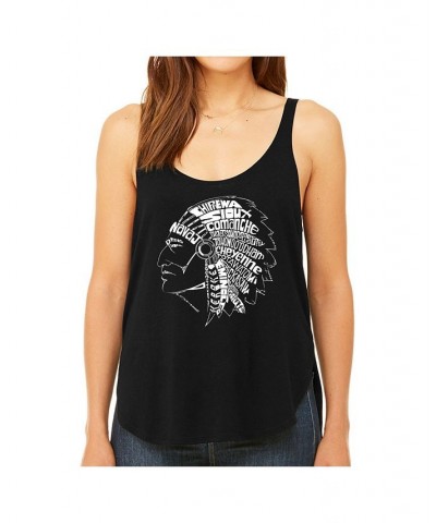 Women's Premium Word Art Flowy Tank Top- Popular Native American Indian Tribes Black $15.00 Tops