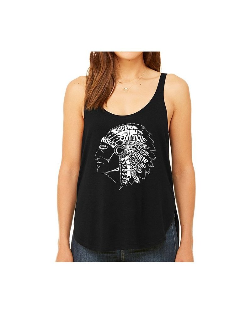 Women's Premium Word Art Flowy Tank Top- Popular Native American Indian Tribes Black $15.00 Tops