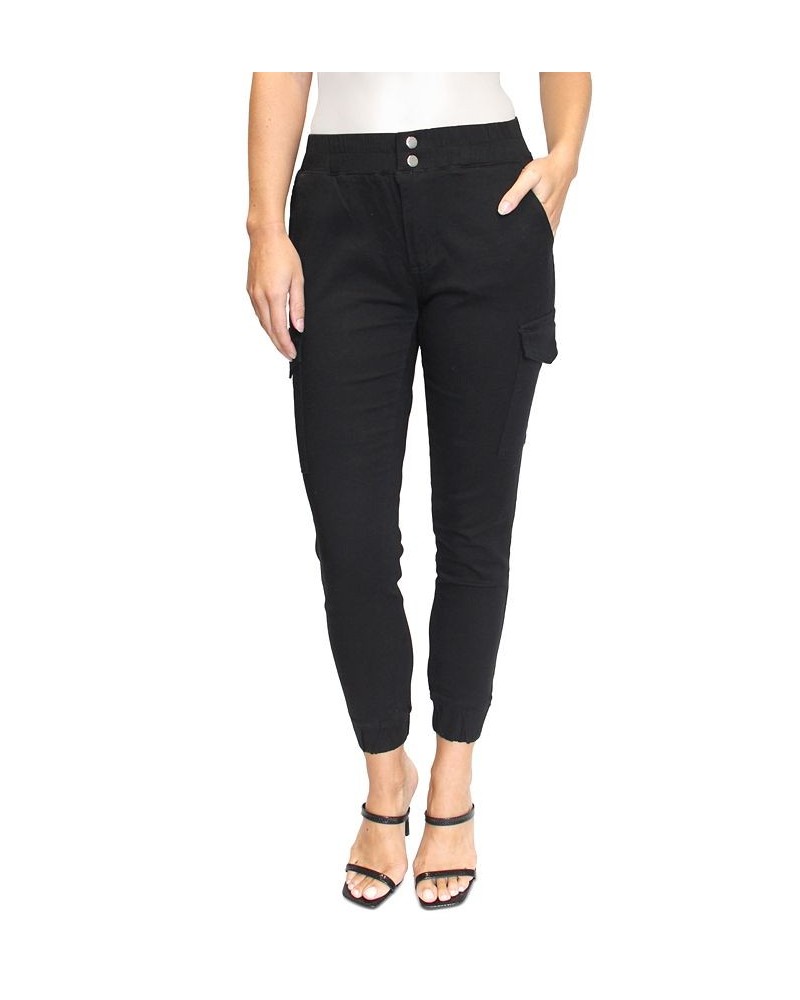 Crave Fame Women's Double-Button Cargo Jogger Pants Black $16.20 Pants