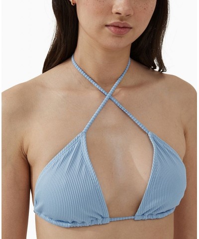 Juniors' Slider Triangle Halter Bikini Top Powder Sky Rib $20.99 Swimsuits