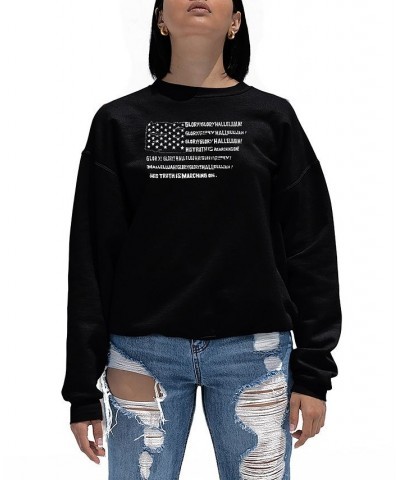 Women's Glory Hallelujah Flag Word Art Crewneck Sweatshirt Black $25.49 Tops