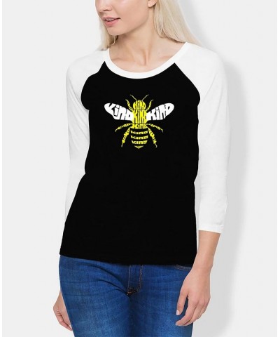 Women's Raglan Bee Kind Word Art T-shirt Black, White $26.39 Tops