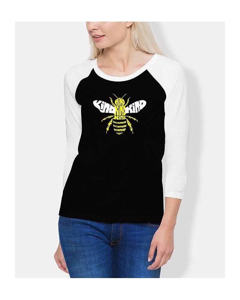 Women's Raglan Bee Kind Word Art T-shirt Black, White $26.39 Tops