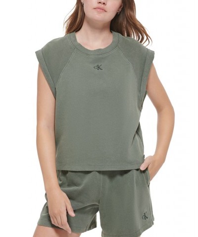 Women's Sleeveless Cotton Sweatshirt Green $13.49 Sweatshirts