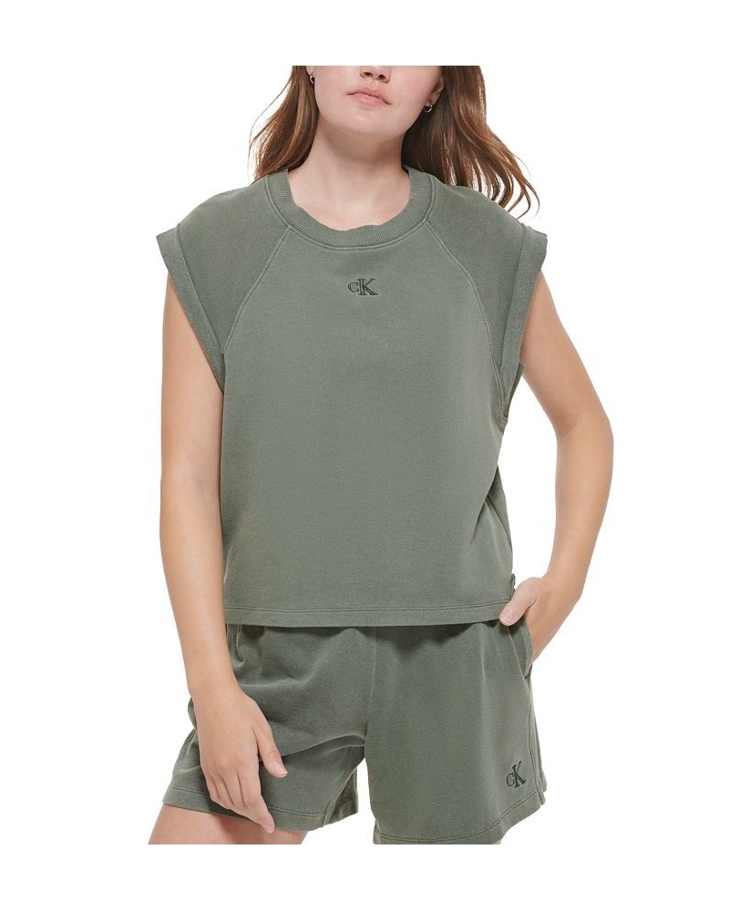 Women's Sleeveless Cotton Sweatshirt Green $13.49 Sweatshirts