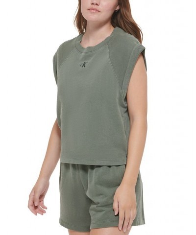 Women's Sleeveless Cotton Sweatshirt Green $13.49 Sweatshirts