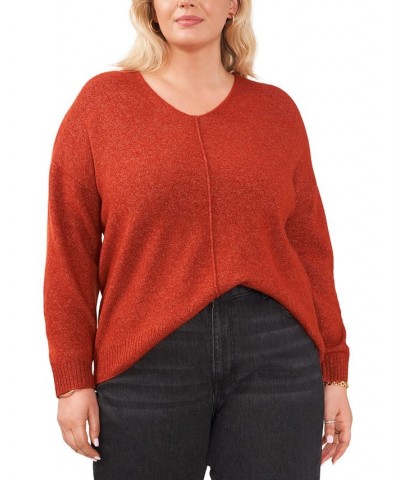 Plus Size Cozy V-Neck Long Sleeve Sweater Red $28.70 Sweaters