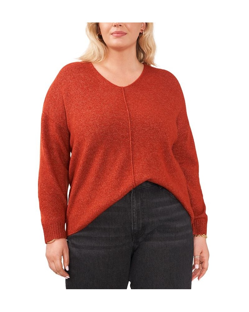 Plus Size Cozy V-Neck Long Sleeve Sweater Red $28.70 Sweaters