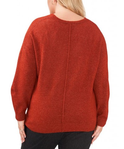 Plus Size Cozy V-Neck Long Sleeve Sweater Red $28.70 Sweaters