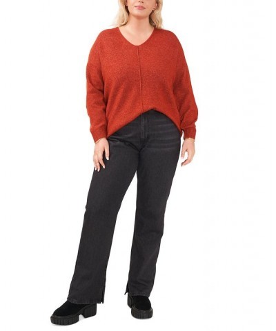 Plus Size Cozy V-Neck Long Sleeve Sweater Red $28.70 Sweaters