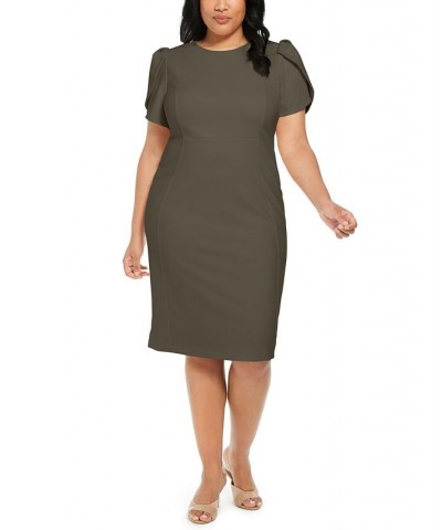 Plus Size Tulip-Sleeve Sheath Dress Green $48.39 Dresses